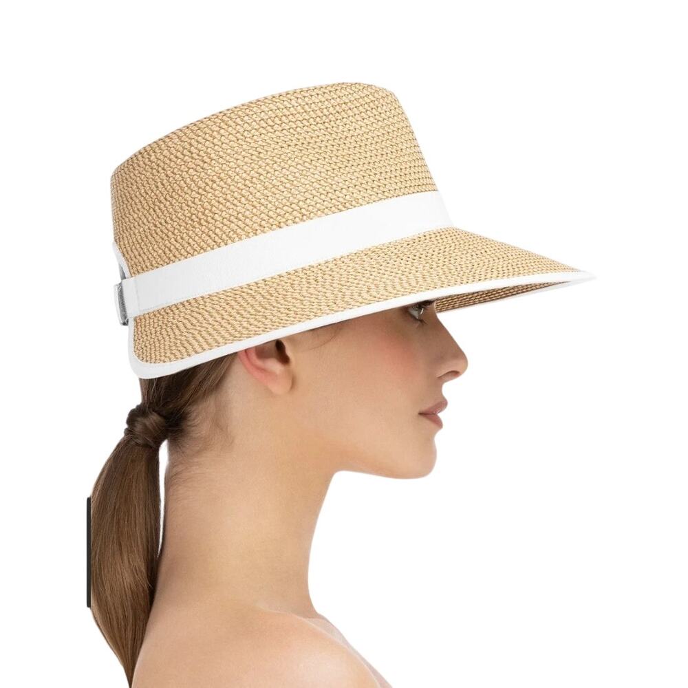 Eric Javatis Suncrest Visor Peanut White Fedora Visor Squishee Straw UPF 50